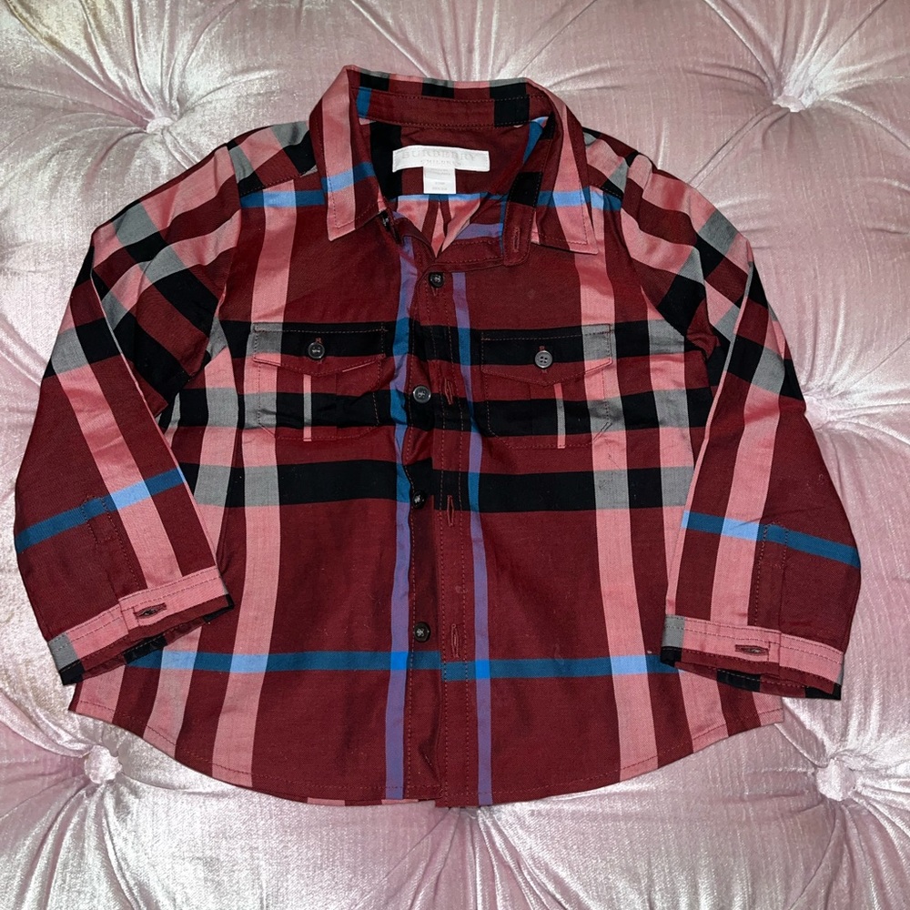 Burberry plaid shirt. Brand new. Never worn. Size 12 mos.